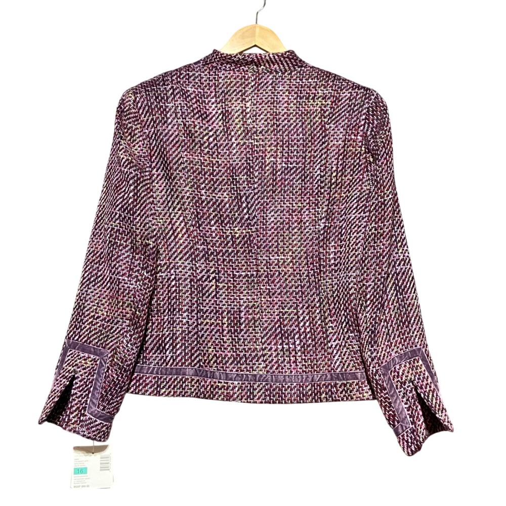 Sag Harbor Womens Purple Tweed Novelty Jacket Size 16 Velvet Trim Open Front NWT - Picture 2 of 12